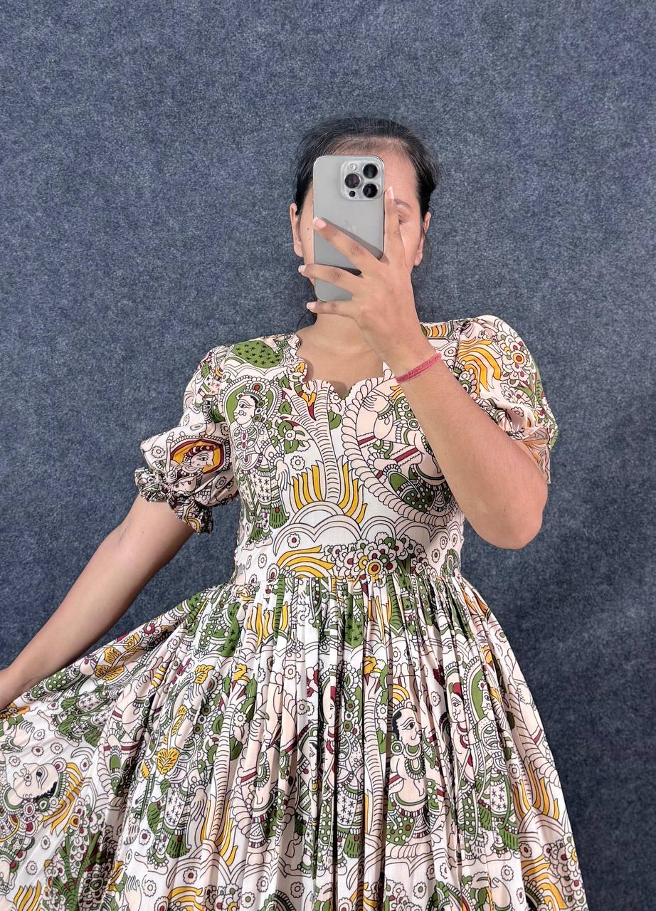 Summer Special Dola Silk Kalamkari  Maxi Gown