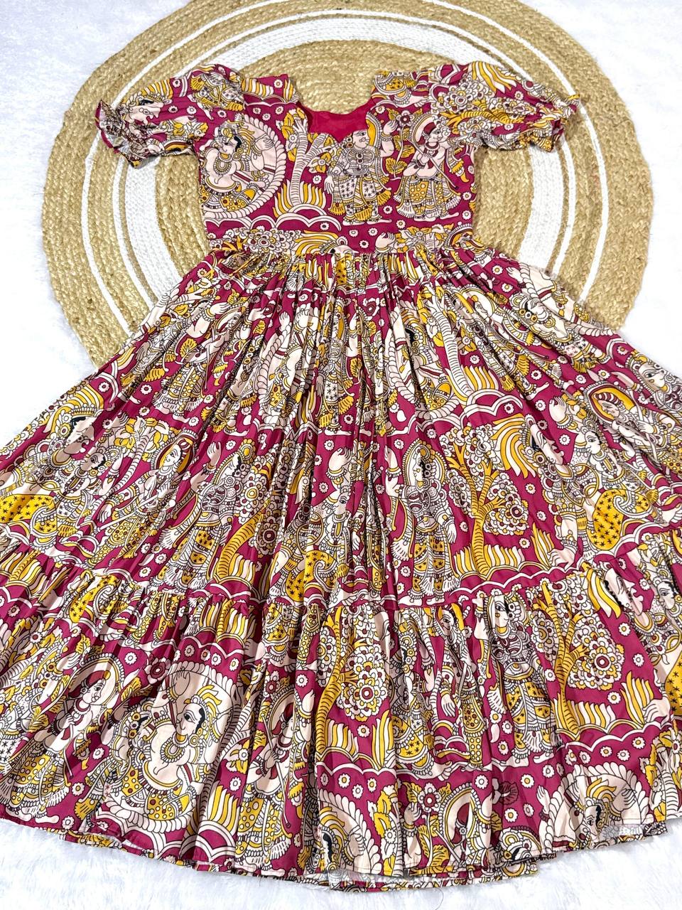 Summer Special Dola Silk Kalamkari  Maxi Gown