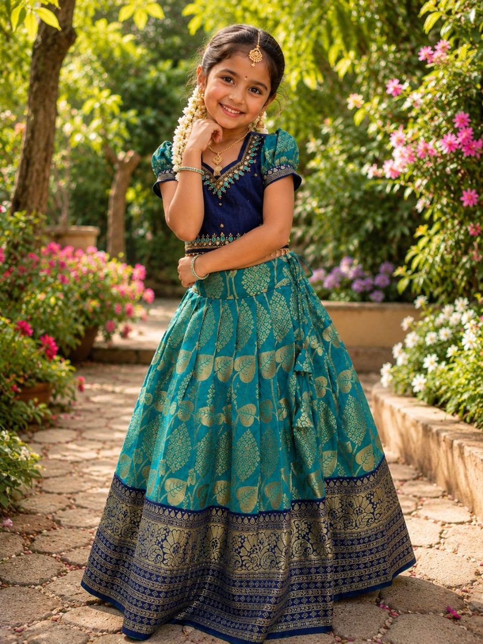 Royal Teal Blue Kids Lehengha-Choli