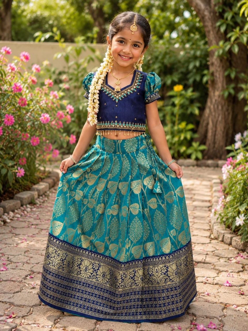 Royal Teal Blue Kids Lehengha-Choli