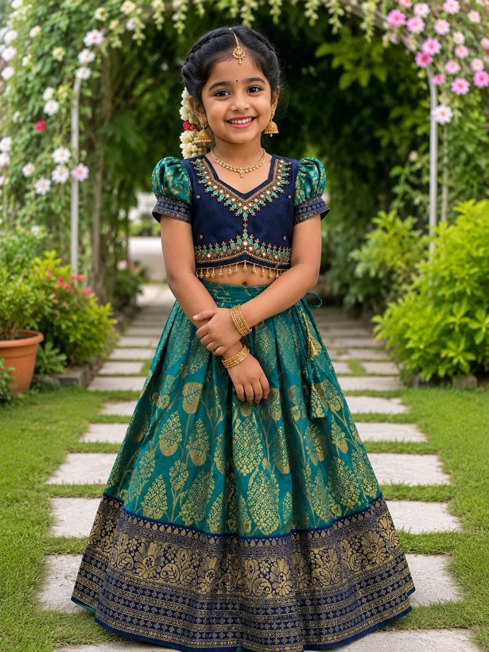 Royal Teal Blue Kids Lehengha-Choli