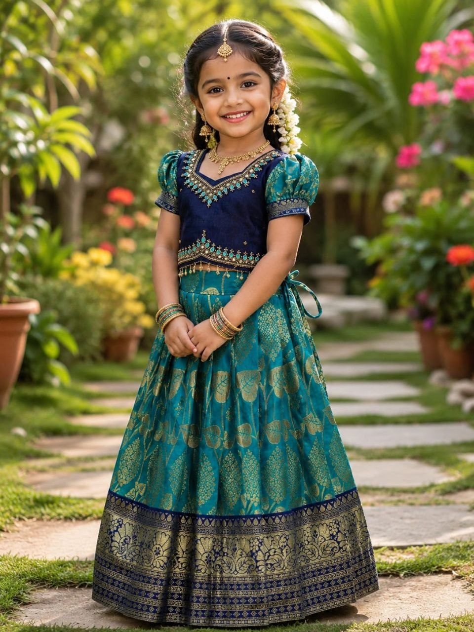 Royal Teal Blue Kids Lehengha-Choli