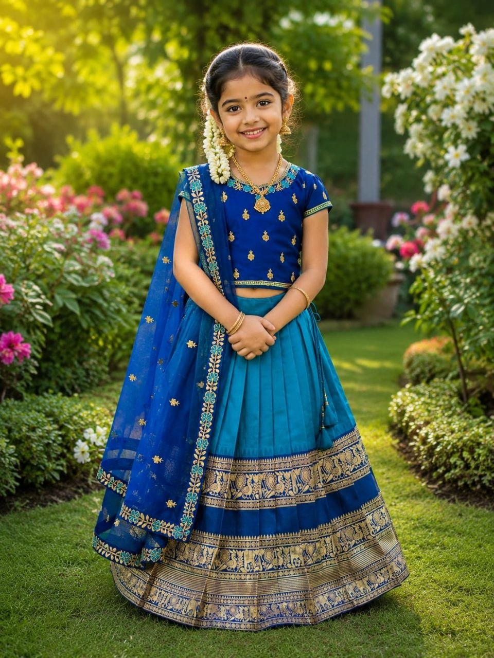 💙 Royal Blue Zari Weave Kids Lehenga Choli with Voni 💙