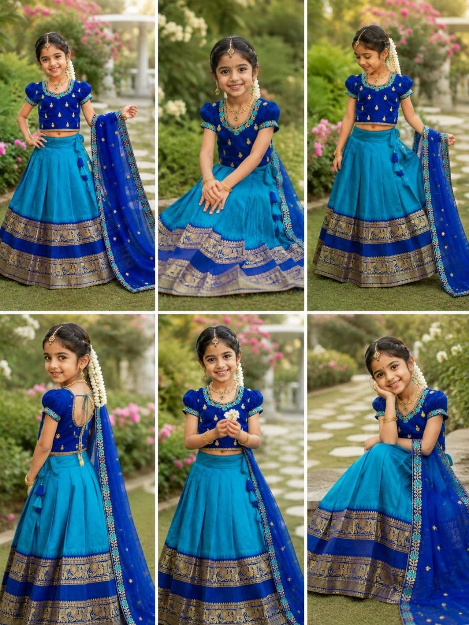 💙 Royal Blue Zari Weave Kids Lehenga Choli with Voni 💙