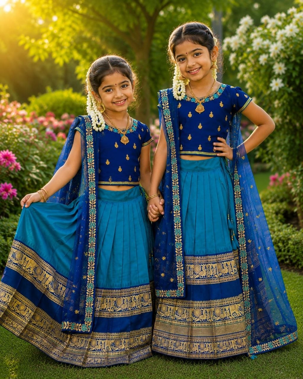 💙 Royal Blue Zari Weave Kids Lehenga Choli with Voni 💙