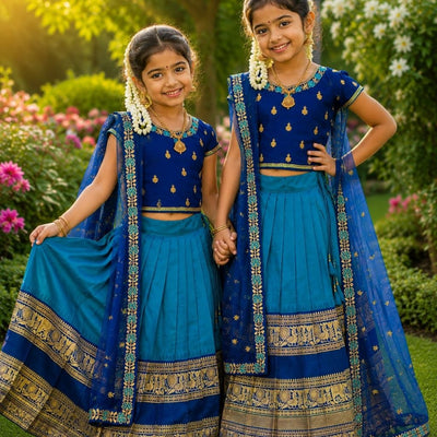 💙 Royal Blue Zari Weave Kids Lehenga Choli with Voni 💙