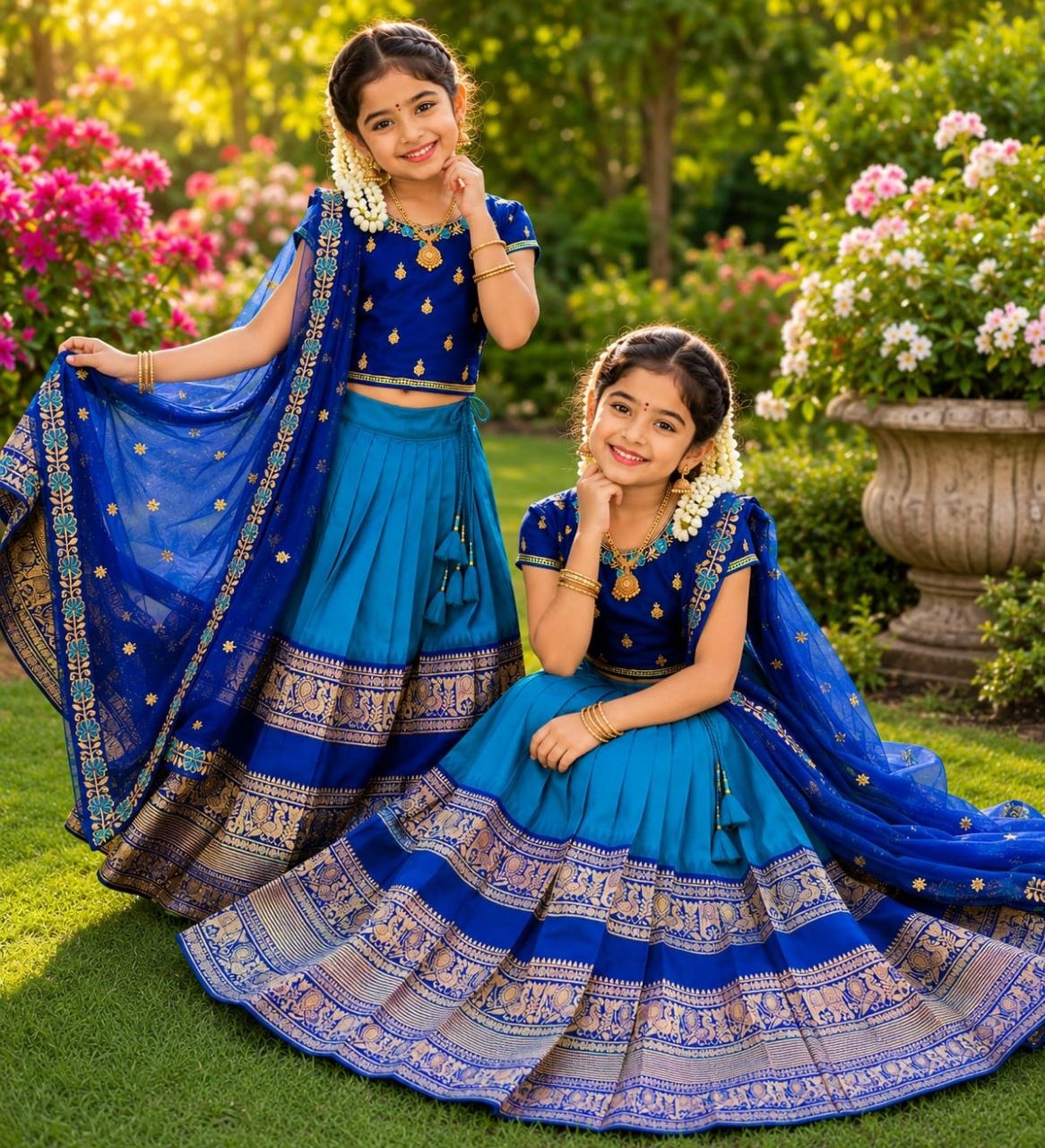 💙 Royal Blue Zari Weave Kids Lehenga Choli with Voni 💙