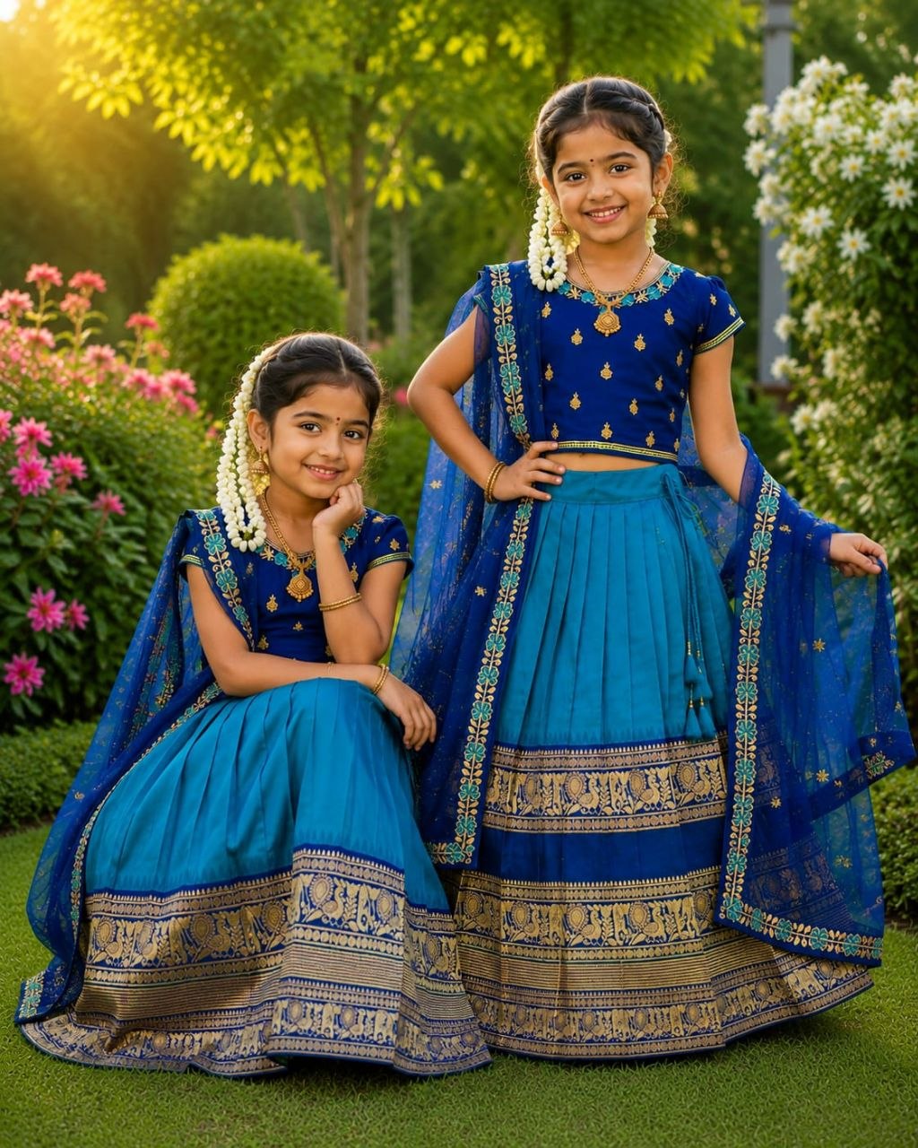 💙 Royal Blue Zari Weave Kids Lehenga Choli with Voni 💙