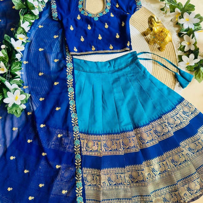 💙 Royal Blue Zari Weave Kids Lehenga Choli with Voni 💙