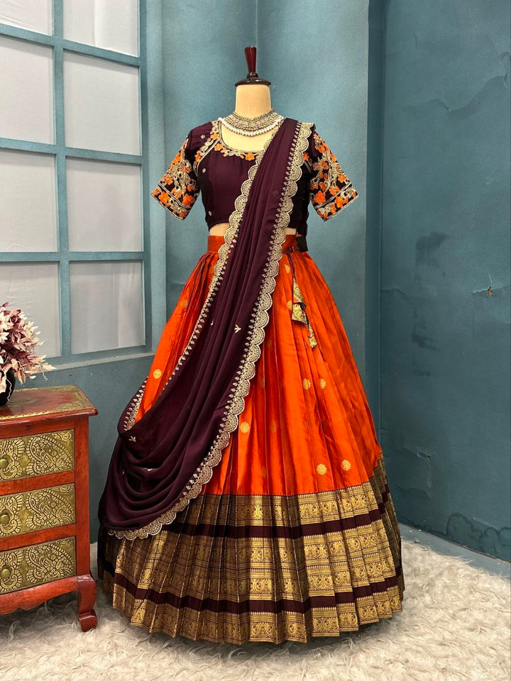 Premium Quality Pure Kanjivaram Silk Full Stiched Half Saree