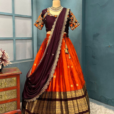 Premium Quality Pure Kanjivaram Silk Full Stiched Half Saree