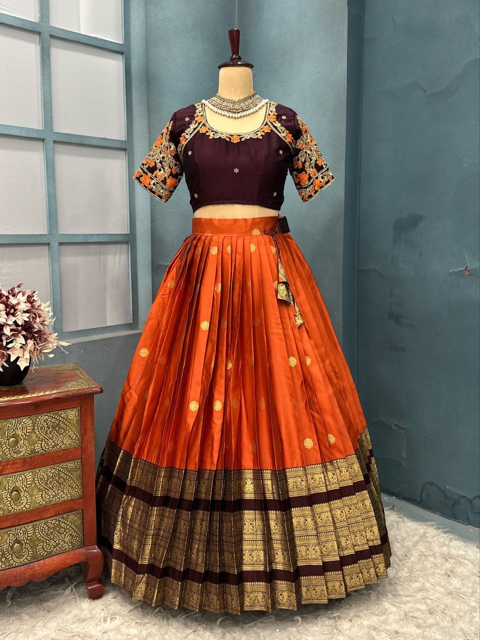 Premium Quality Pure Kanjivaram Silk Full Stiched Half Saree