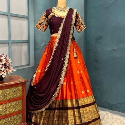Premium Quality Pure Kanjivaram Silk Full Stiched Half Saree