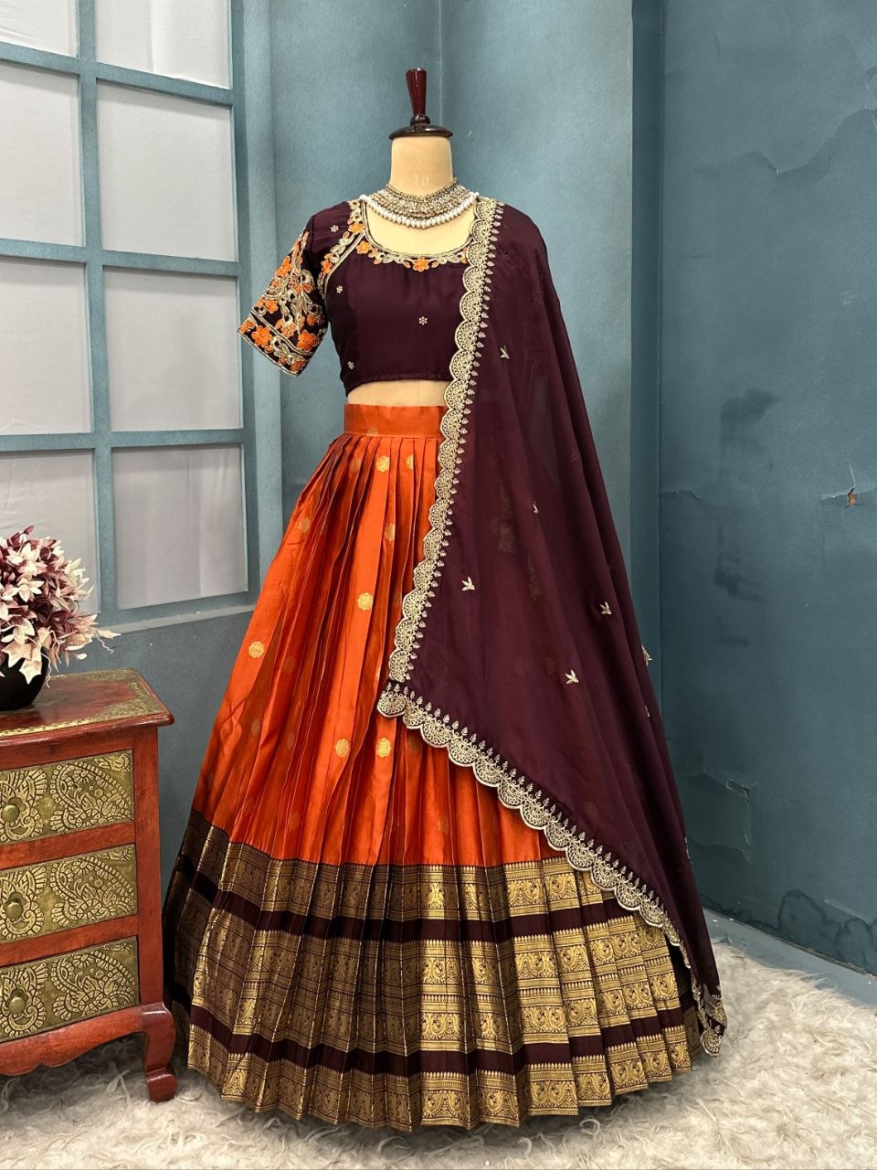 Premium Quality Pure Kanjivaram Silk Full Stiched Half Saree