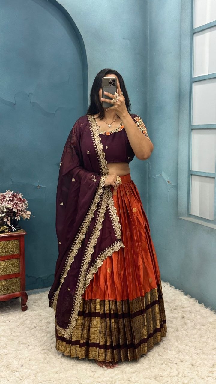 Premium Quality Pure Kanjivaram Silk Full Stiched Half Saree