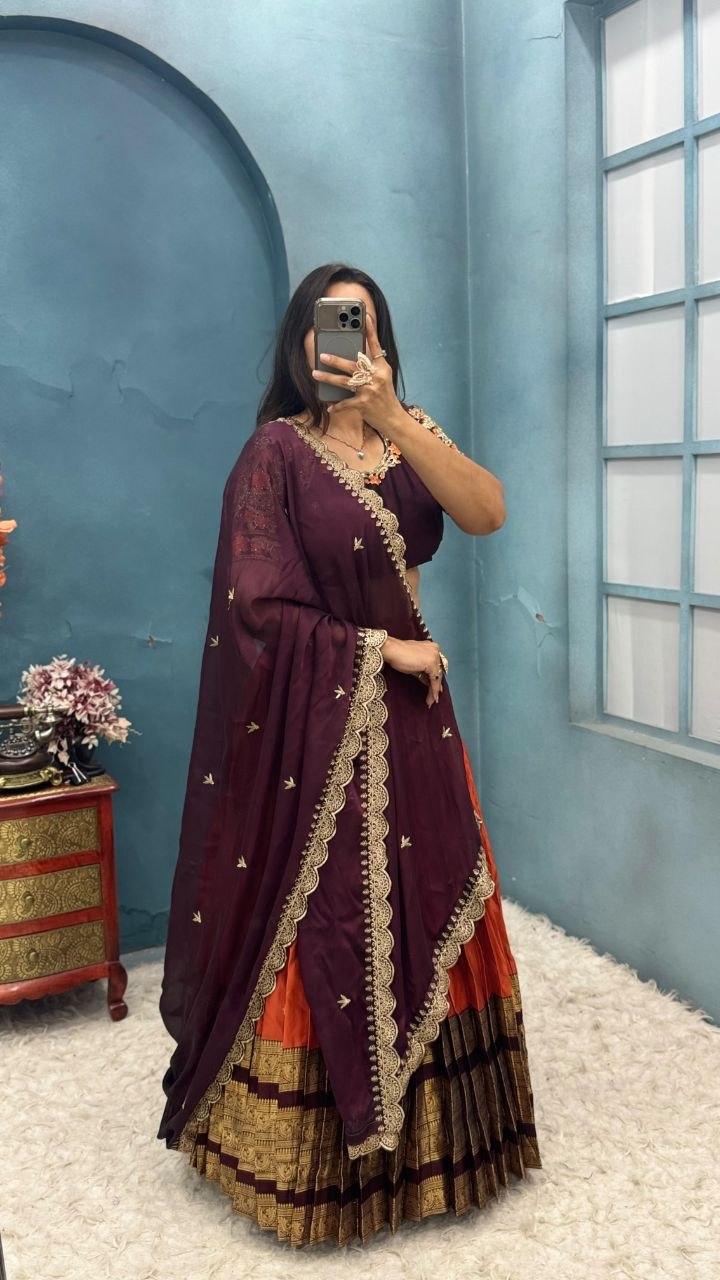 Premium Quality Pure Kanjivaram Silk Full Stiched Half Saree