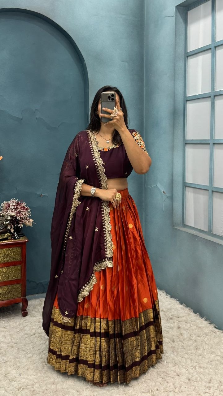 Premium Quality Pure Kanjivaram Silk Full Stiched Half Saree