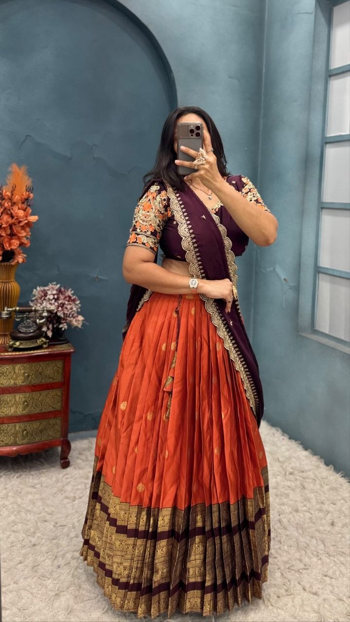 Premium Quality Pure Kanjivaram Silk Full Stiched Half Saree