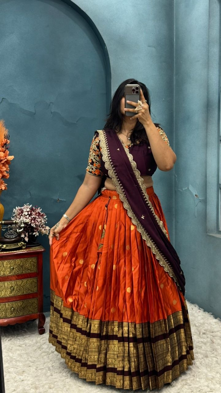 Premium Quality Pure Kanjivaram Silk Full Stiched Half Saree