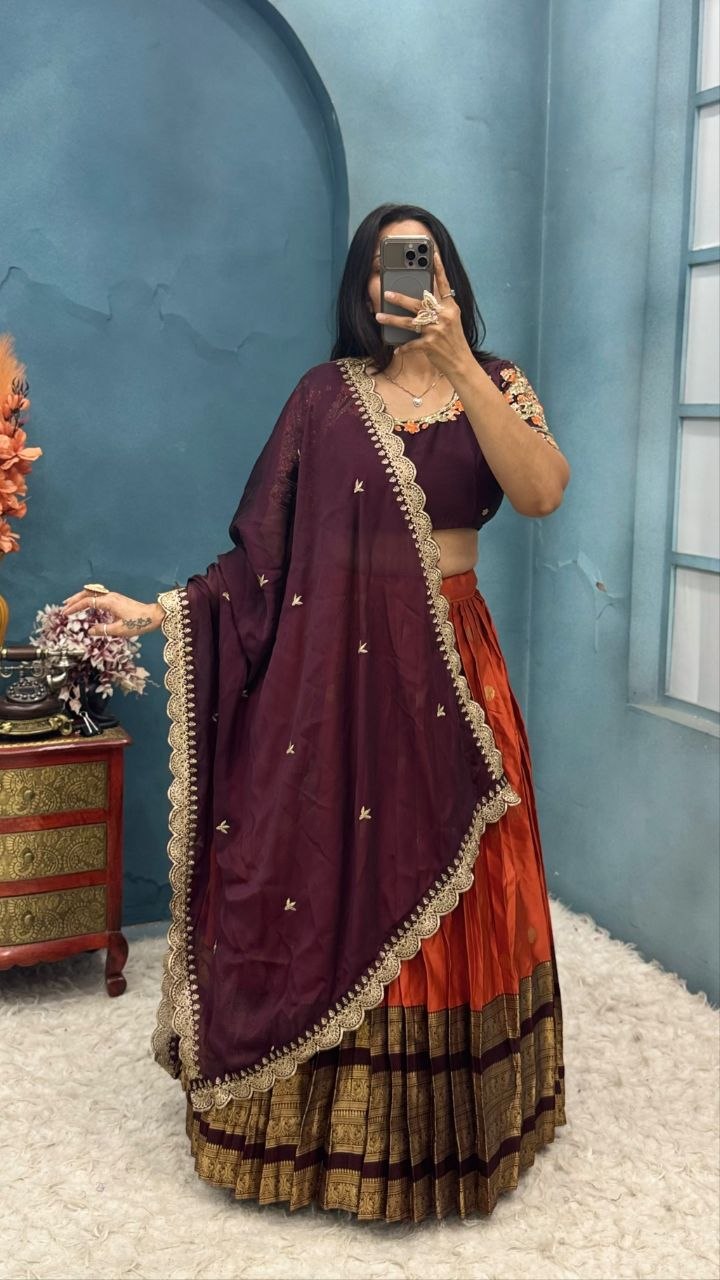 Premium Quality Pure Kanjivaram Silk Full Stiched Half Saree