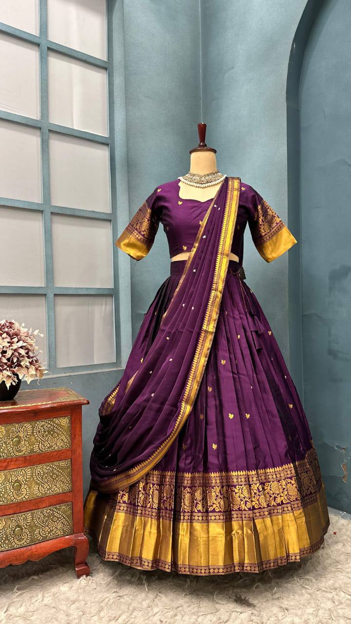 Pure Kanchipattu Silk Stitched Lehenga Set with Designer Blouse & Sequins Dupatta