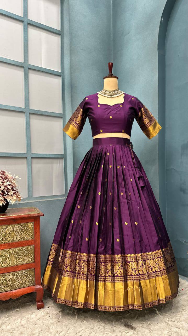 Pure Kanchipattu Silk Stitched Lehenga Set with Designer Blouse & Sequins Dupatta