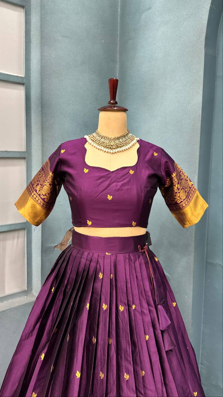Pure Kanchipattu Silk Stitched Lehenga Set with Designer Blouse & Sequins Dupatta