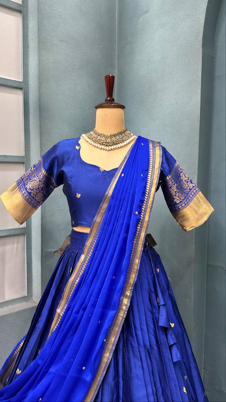 Pure Kanchipattu Silk Stitched Lehenga Set with Designer Blouse & Sequins Dupatta