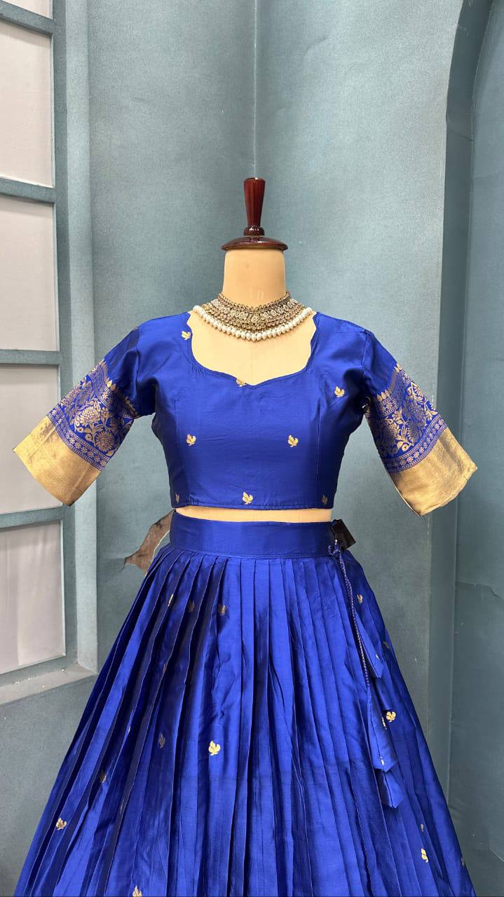 Pure Kanchipattu Silk Stitched Lehenga Set with Designer Blouse & Sequins Dupatta