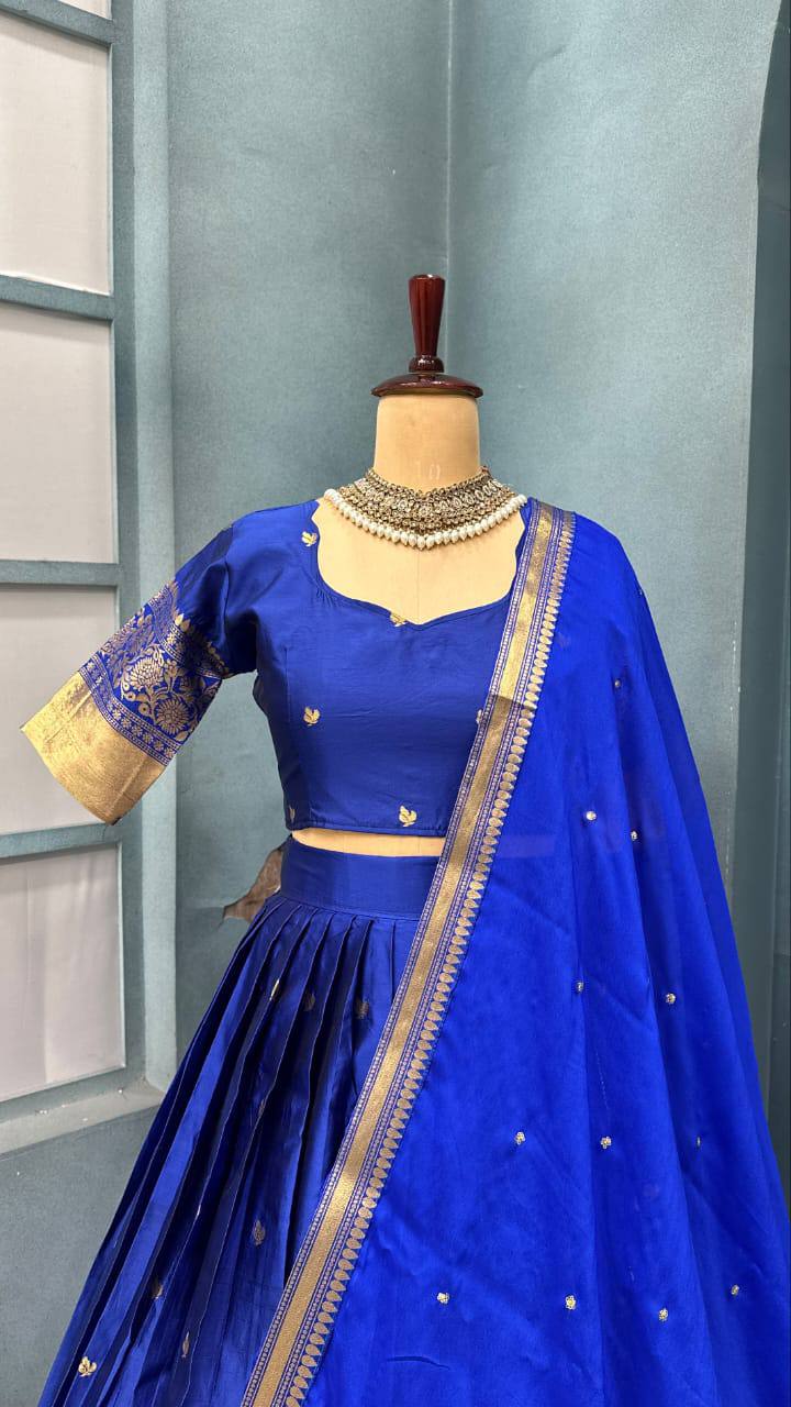Pure Kanchipattu Silk Stitched Lehenga Set with Designer Blouse & Sequins Dupatta