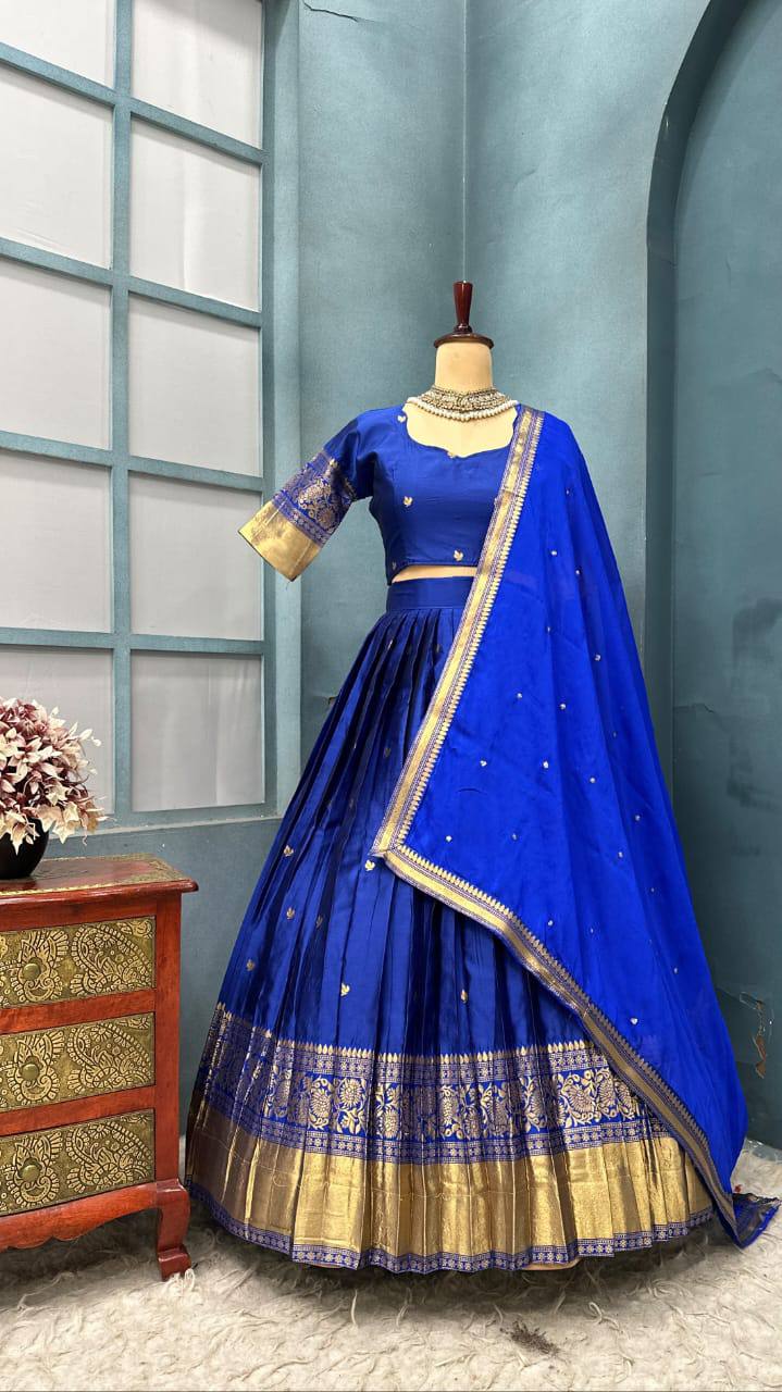 Pure Kanchipattu Silk Stitched Lehenga Set with Designer Blouse & Sequins Dupatta