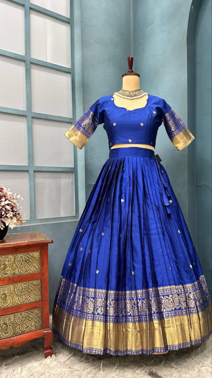 Pure Kanchipattu Silk Stitched Lehenga Set with Designer Blouse & Sequins Dupatta
