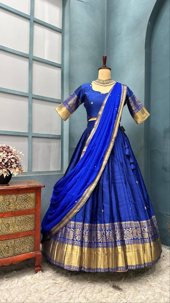 Pure Kanchipattu Silk Stitched Lehenga Set with Designer Blouse & Sequins Dupatta