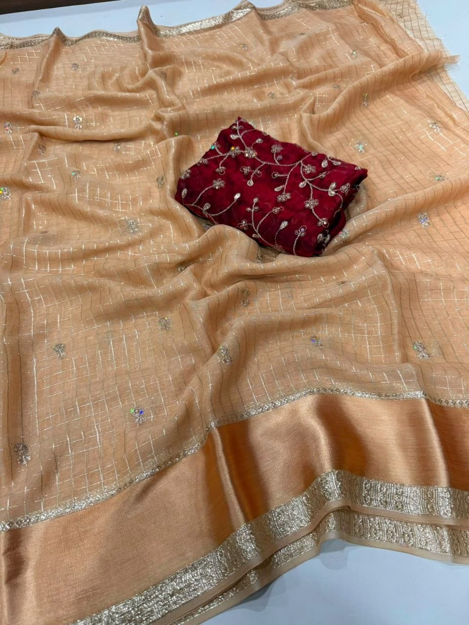 Viscose Georgette Sequence Full Worked Saree