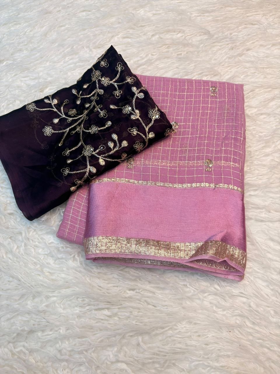 Pure viscose georgette saree with embroidered blouse