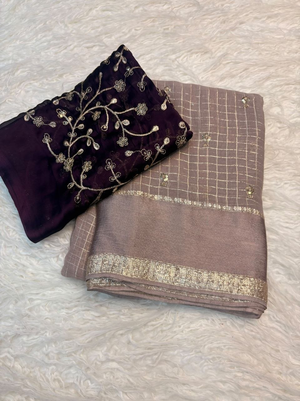 Pure viscose georgette saree with embroidered blouse