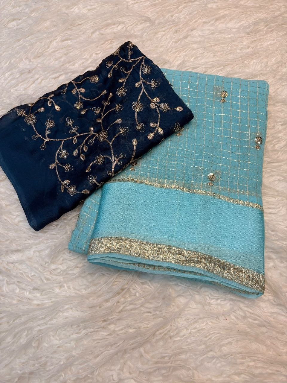 Pure viscose georgette saree with embroidered blouse