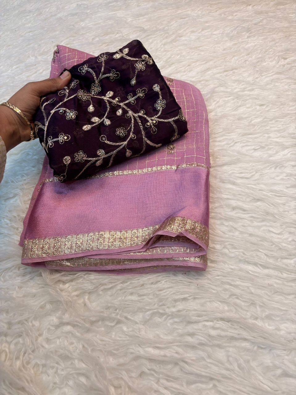 Pure viscose georgette saree with embroidered blouse