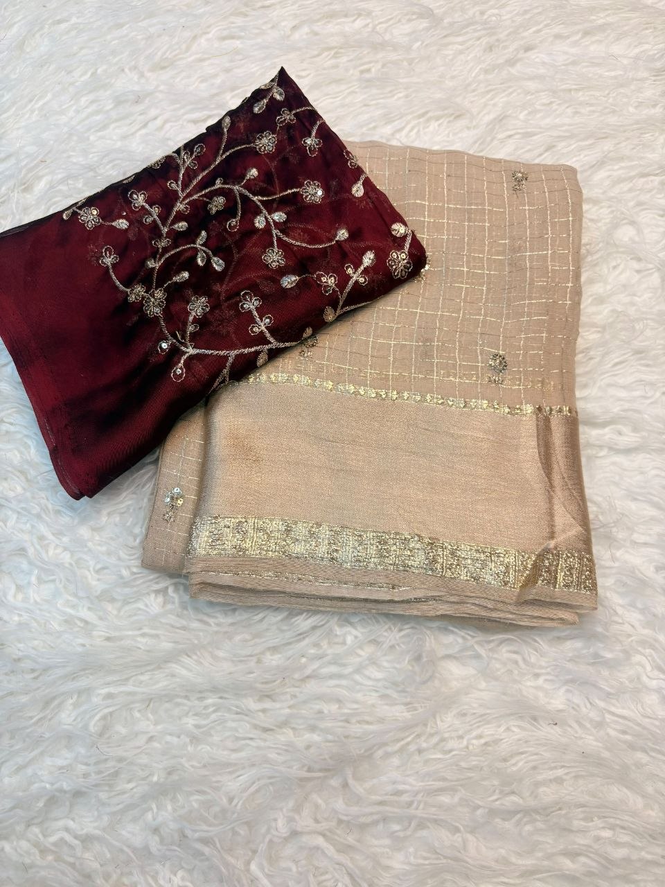 Pure viscose georgette saree with embroidered blouse