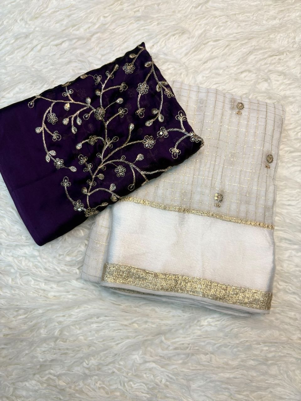 Pure viscose georgette saree with embroidered blouse