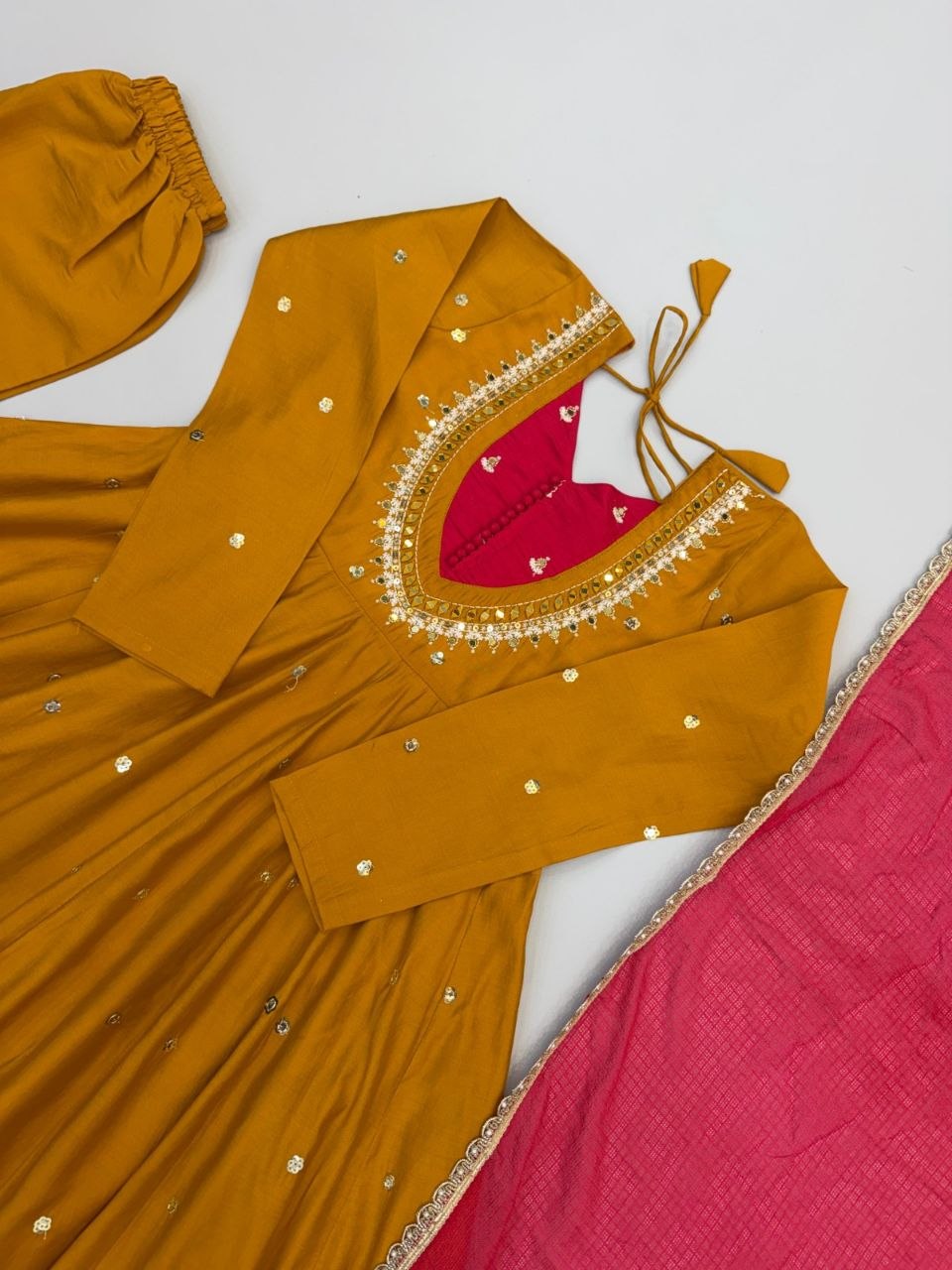 Elegant Embroidered Sequence With Real Mirror Designer Anarkali Three Piece Set