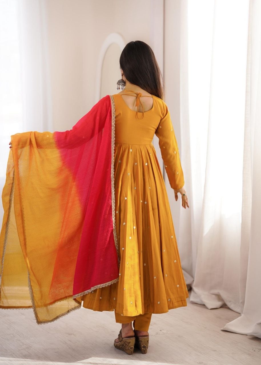 Elegant Embroidered Sequence With Real Mirror Designer Anarkali Three Piece Set