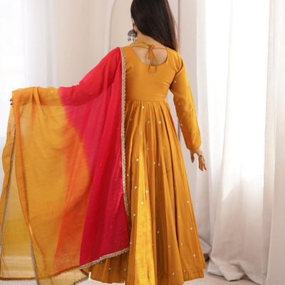 Elegant Embroidered Sequence With Real Mirror Designer Anarkali Three Piece Set