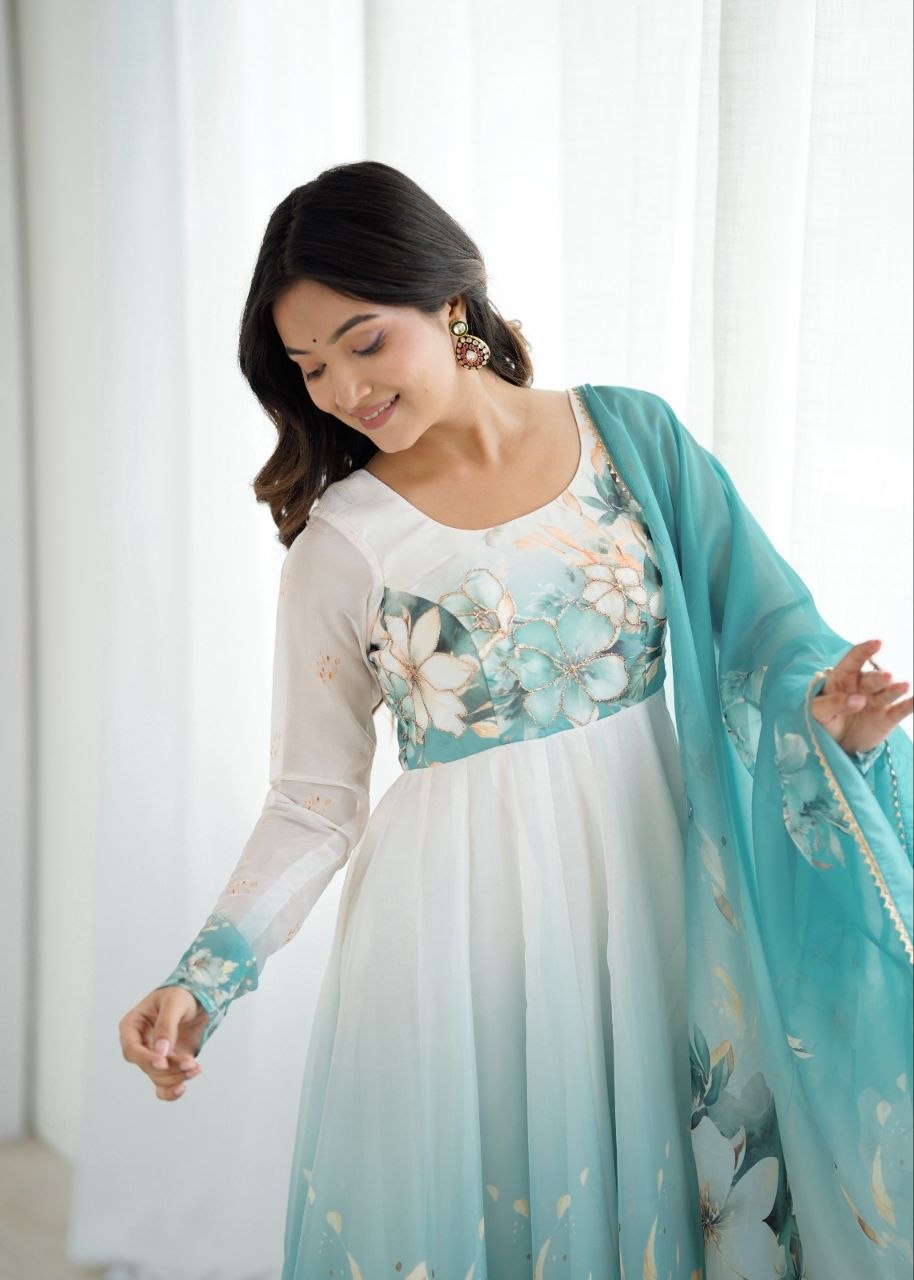 Heavy Pure Soft Organja Silk Print Anarkali