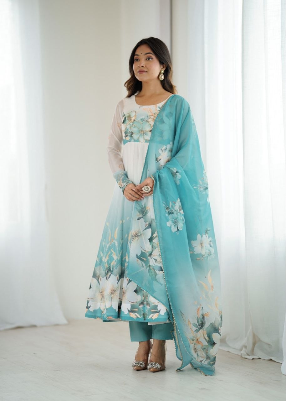 Heavy Pure Soft Organja Silk Print Anarkali