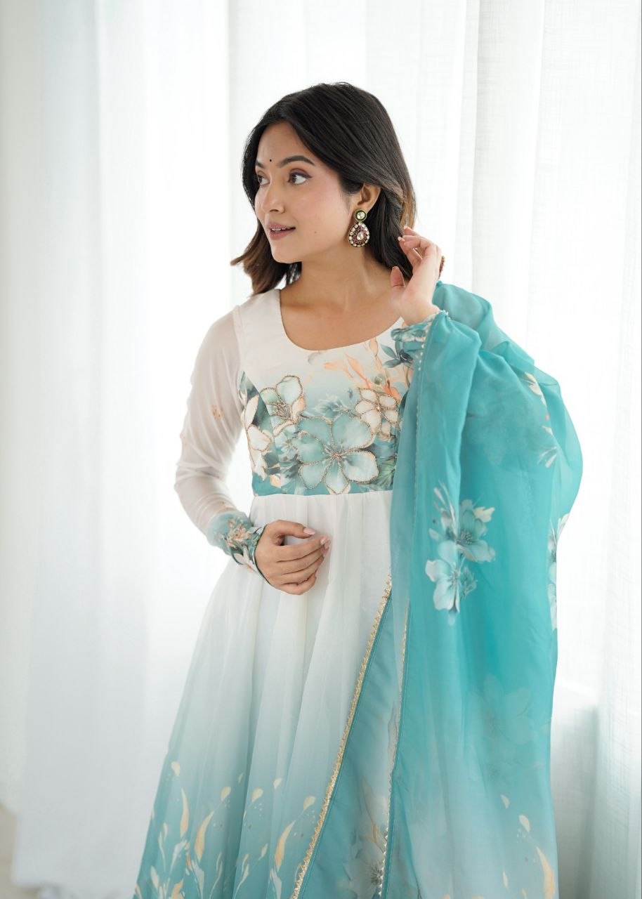 Heavy Pure Soft Organja Silk Print Anarkali