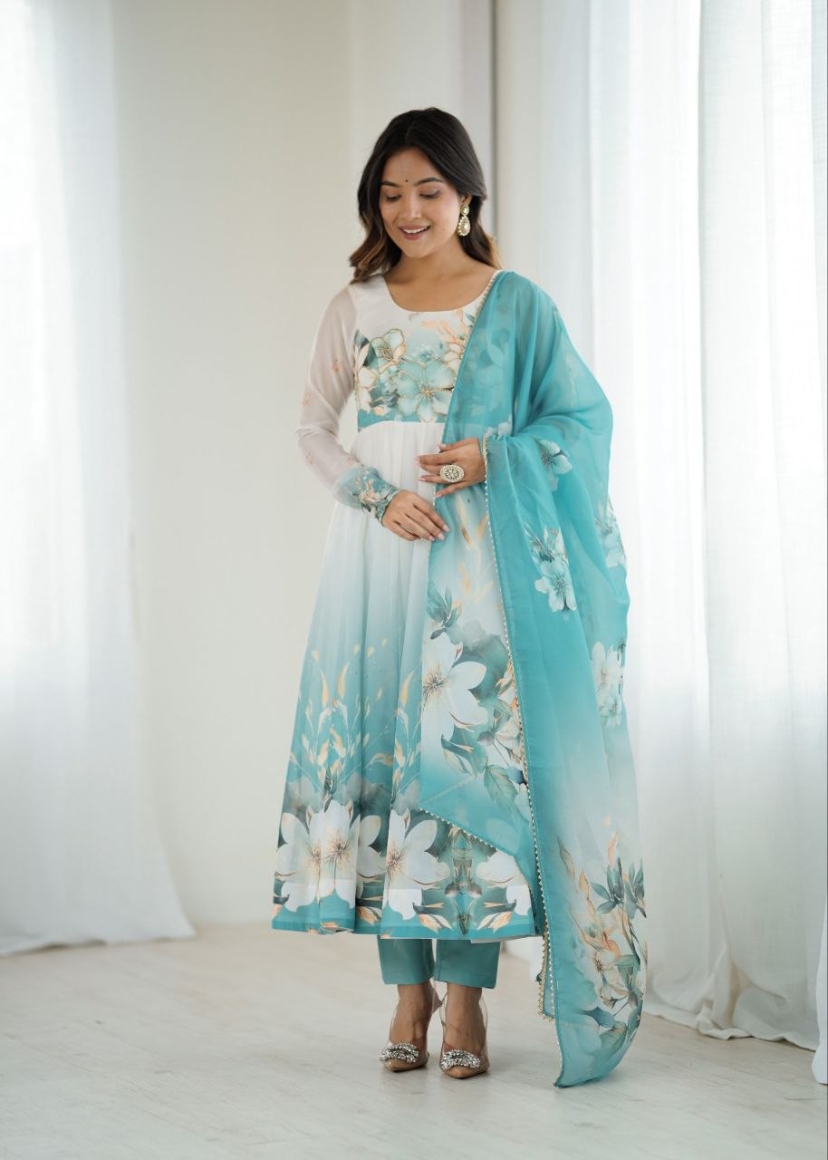 Heavy Pure Soft Organja Silk Print Anarkali