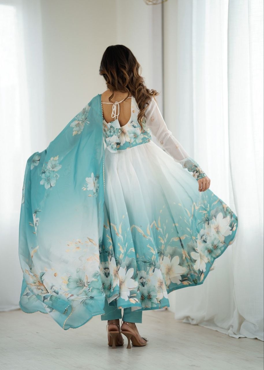 Heavy Pure Soft Organja Silk Print Anarkali