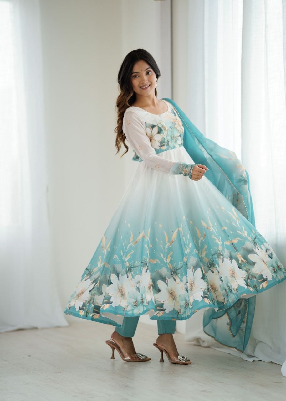 Heavy Pure Soft Organja Silk Print Anarkali