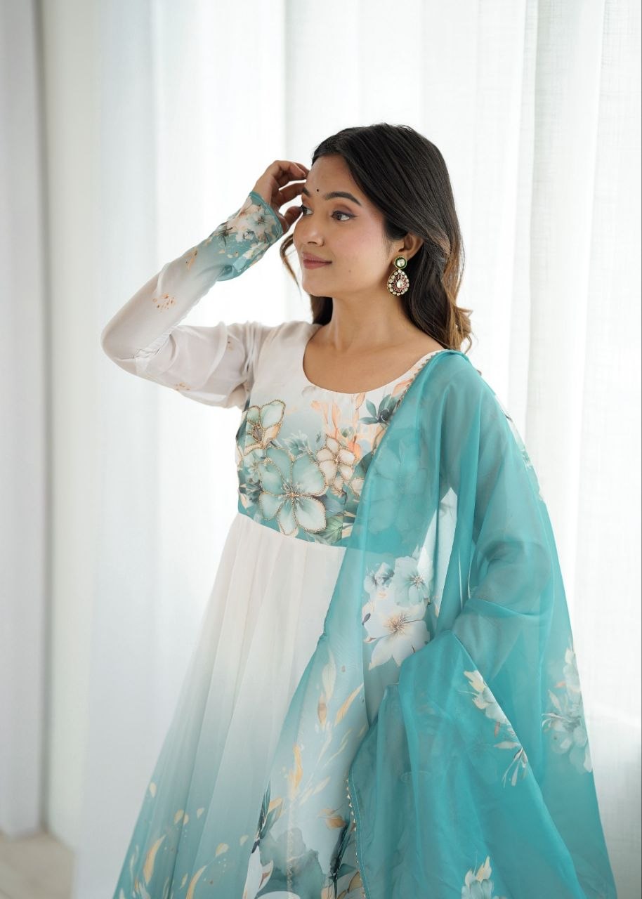 Heavy Pure Soft Organja Silk Print Anarkali